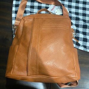 Brown vegan leather backpack
